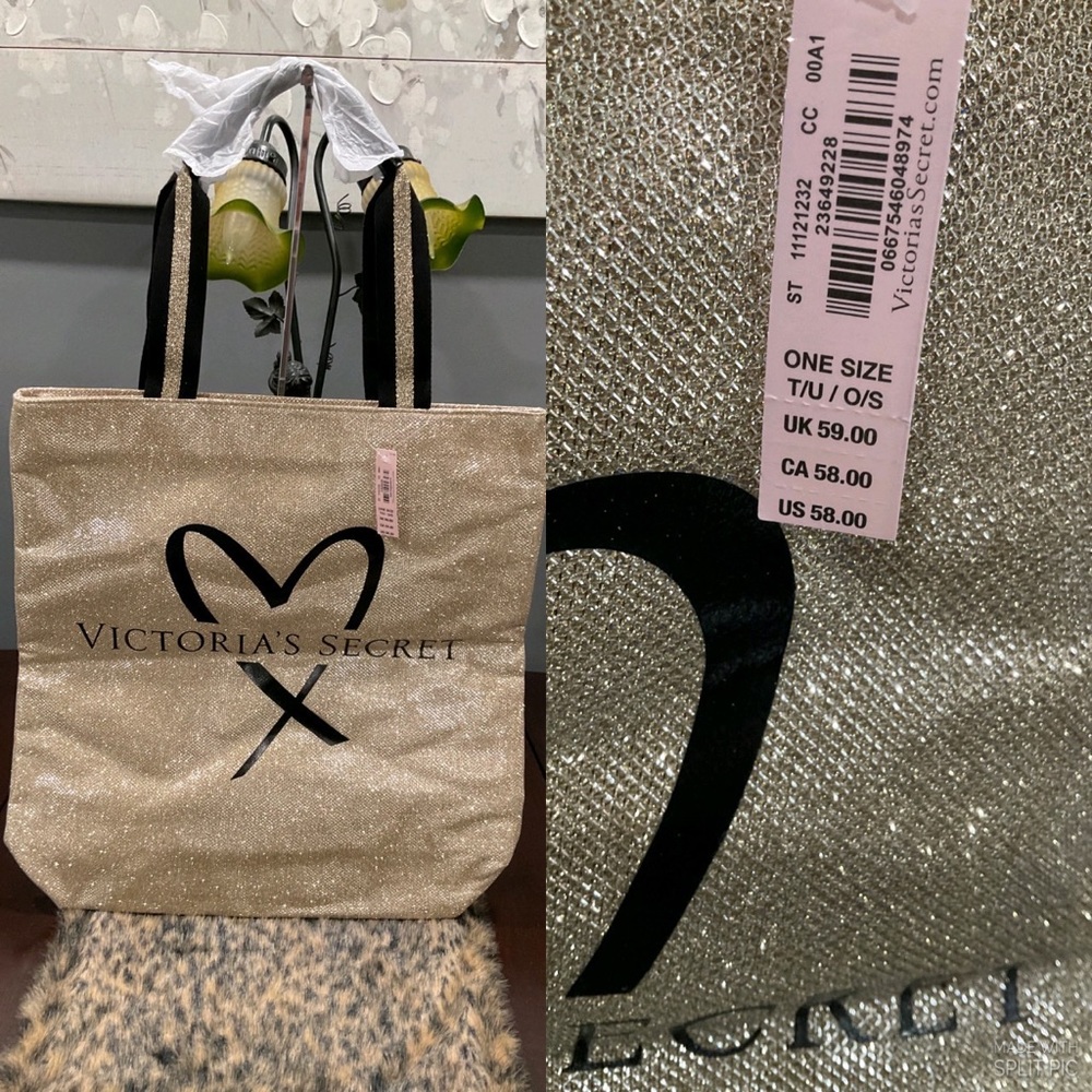 NWT VICTORIAS SECRET GLITTERY‎ GOLD XL TOTE